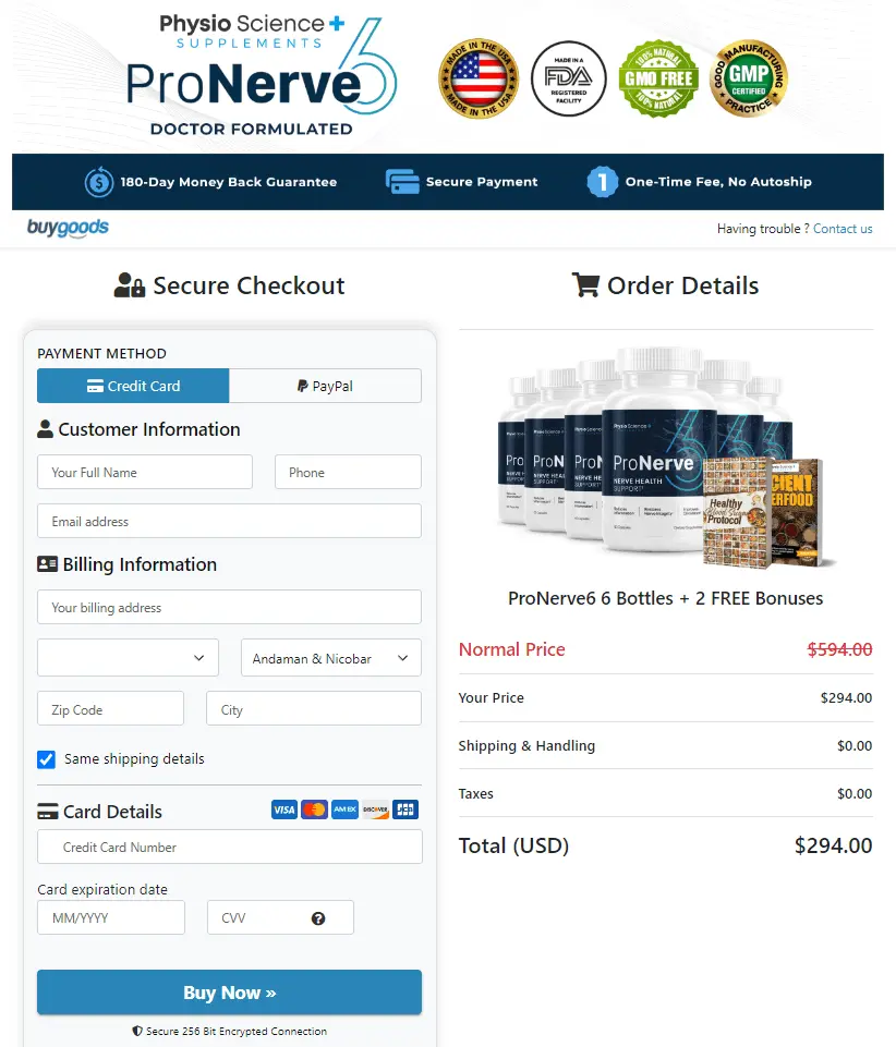 ProNerve6 order page